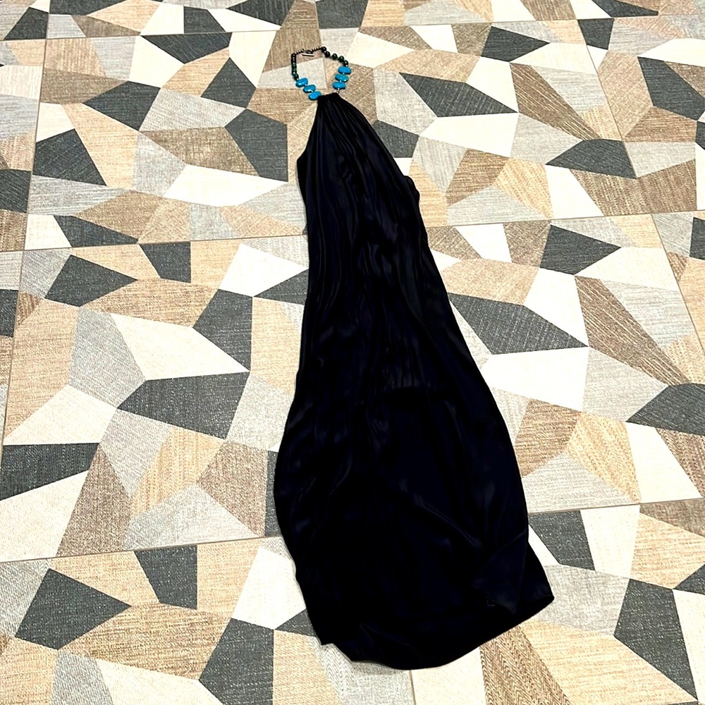 XS Ramy Brook black silk halter dress